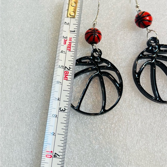 Black and Red Basketball Earrings - Picture 5 of 6